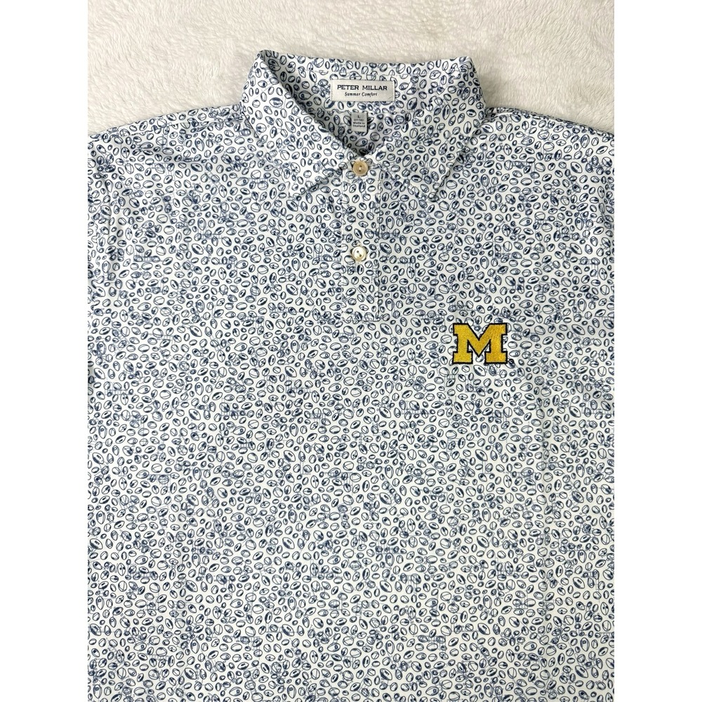 Peter Millar Summer Comfort Polo Shirt Boys Youth L (11-12) Michigan Footballs